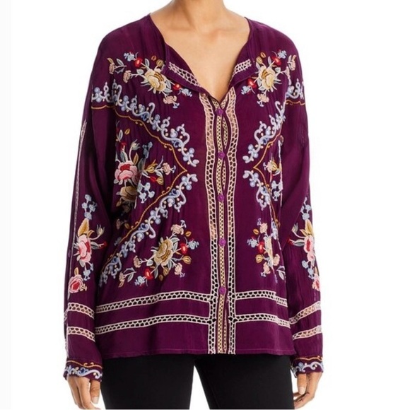 Johnny Was Tops - Johnny Was Women's Size Large Carmen Button Up Blouse Purple